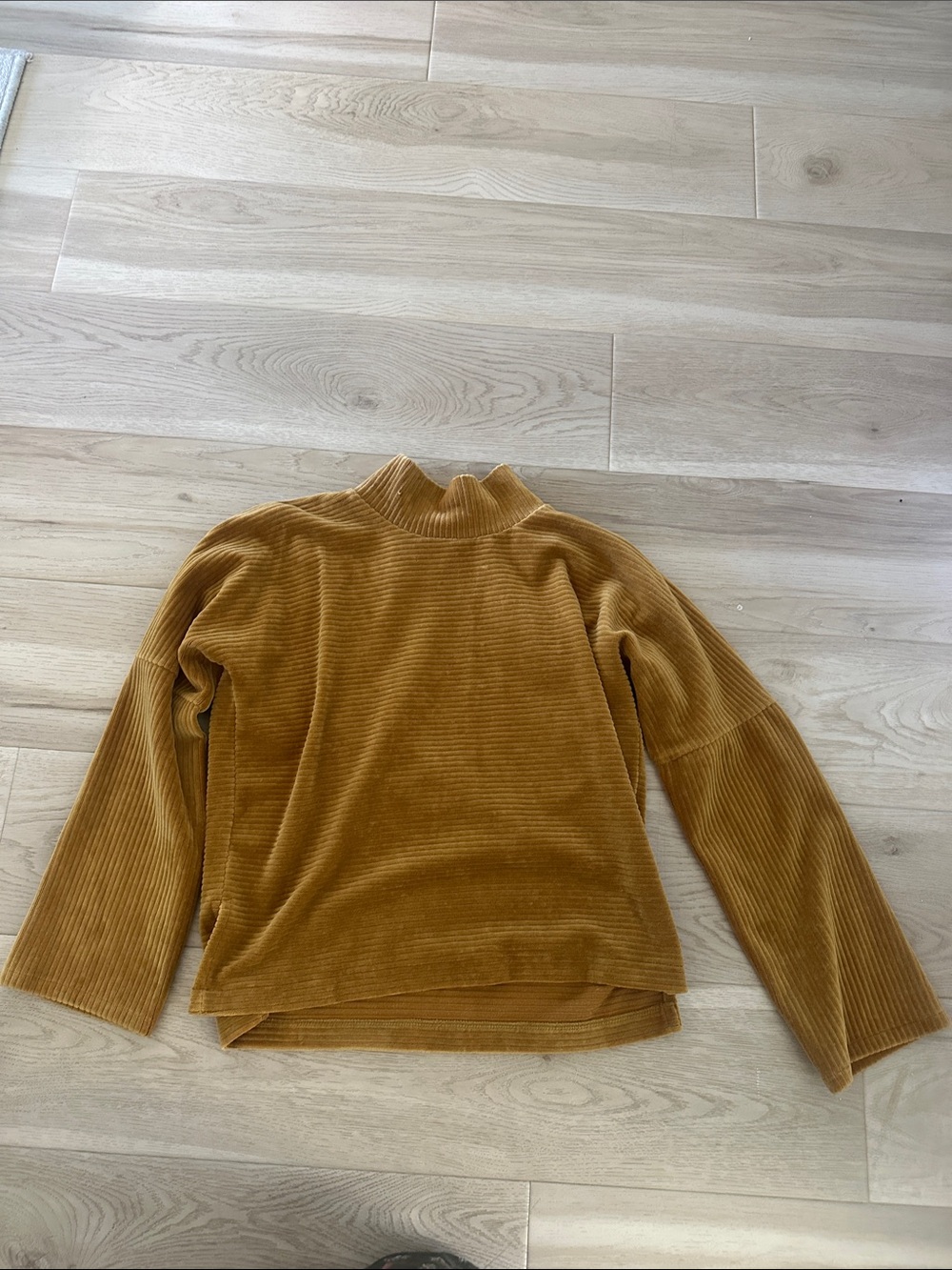 Madewell Mustard Ribbed Velvet Mock Neck Top